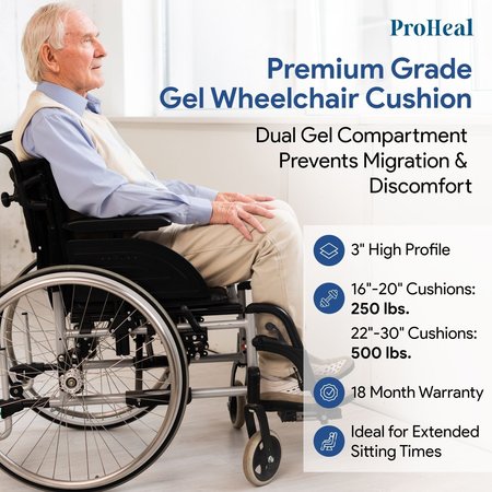 Proheal Gel Infused Foam Wheelchair Seat Cushion w/ Coccyx Cutout -24" x 20" x3” PH-74008CX